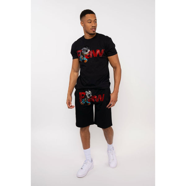 Men RAW Bulldog Bling Crew Neck T-Shirts and Cotton Shorts Set - Rawyalty Clothing