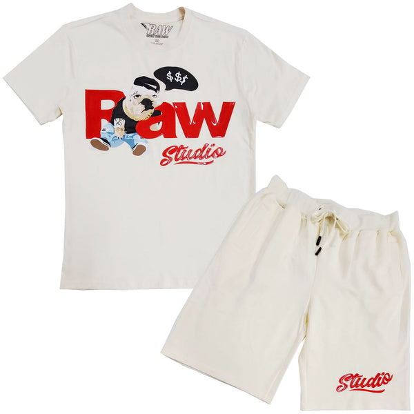 Men RAW Bulldog Silicone Crew Neck T-Shirts and Studio Silicone Cotton Shorts Set - Rawyalty Clothing
