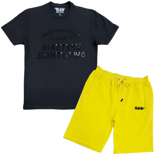 Men The Original -RAW- Black Silicone Crew Neck T-Shirts and Cotton Shorts Set - Rawyalty Clothing