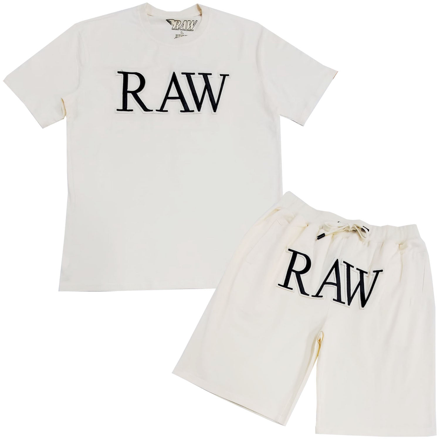 Men RAW 3D Black Chenille Crew Neck T-Shirts and Cotton Shorts Set - Rawyalty Clothing