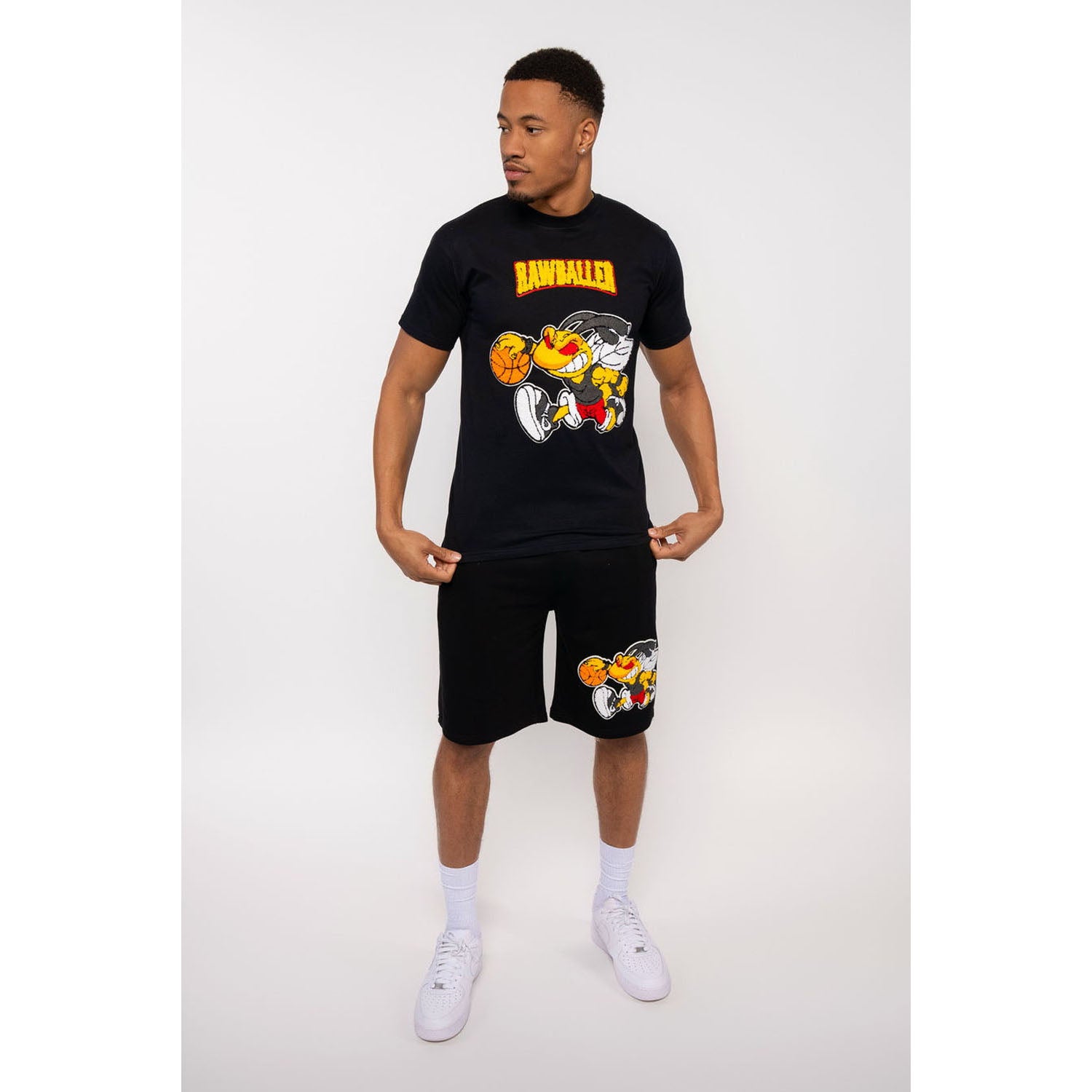 Men Rawballer Chenille Crew Neck T-Shirts and Cotton Shorts Set - Rawyalty Clothing