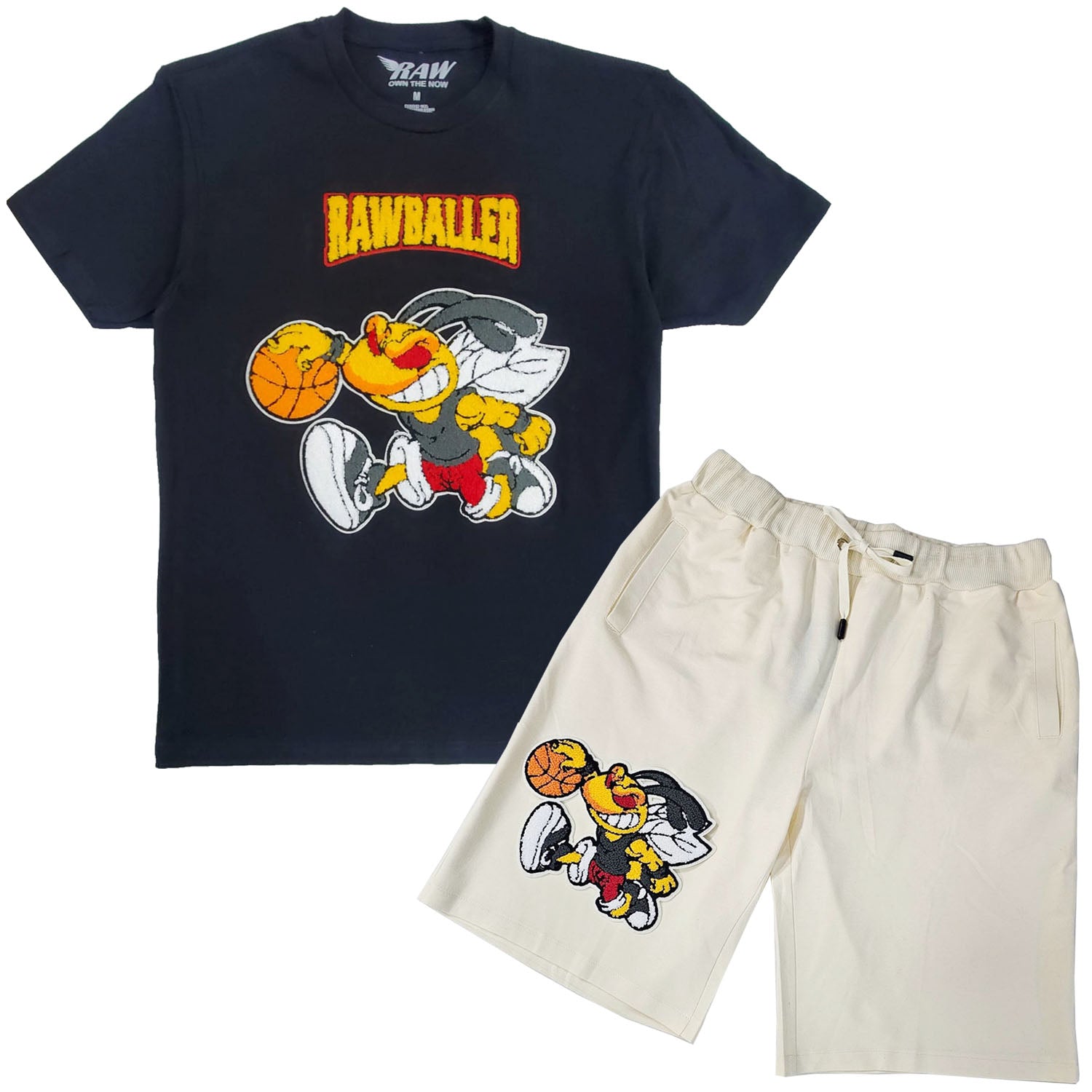 Men Rawballer Chenille Crew Neck T-Shirts and Cotton Shorts Set - Rawyalty Clothing