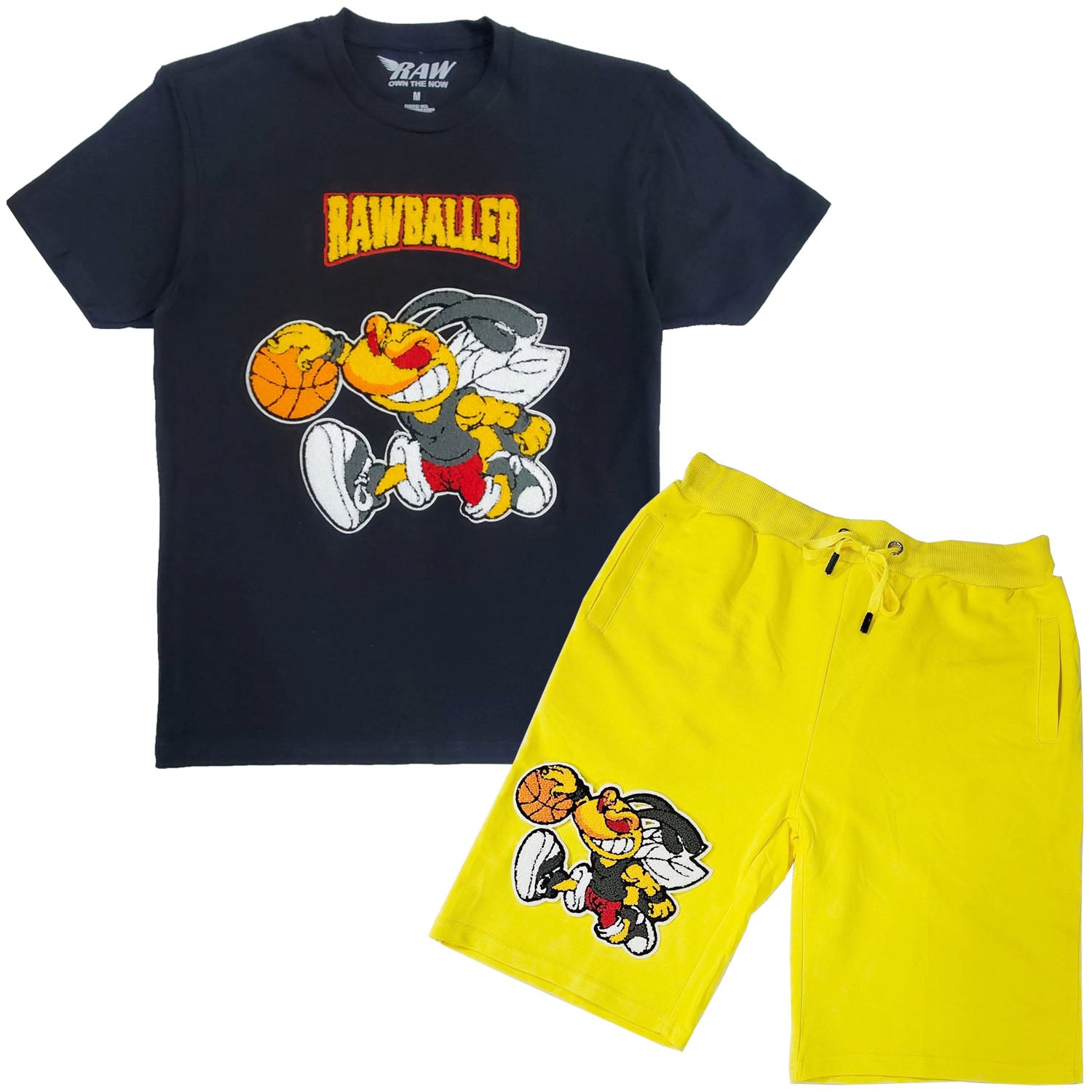 Men Rawballer Chenille Crew Neck T-Shirts and Cotton Shorts Set - Rawyalty Clothing