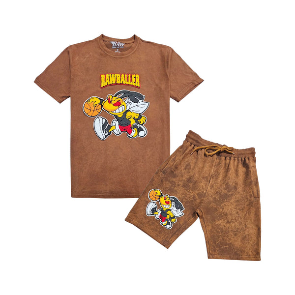Men Rawballer Chenille Crew Neck T-Shirts and Cotton Shorts Set - Rawyalty Clothing