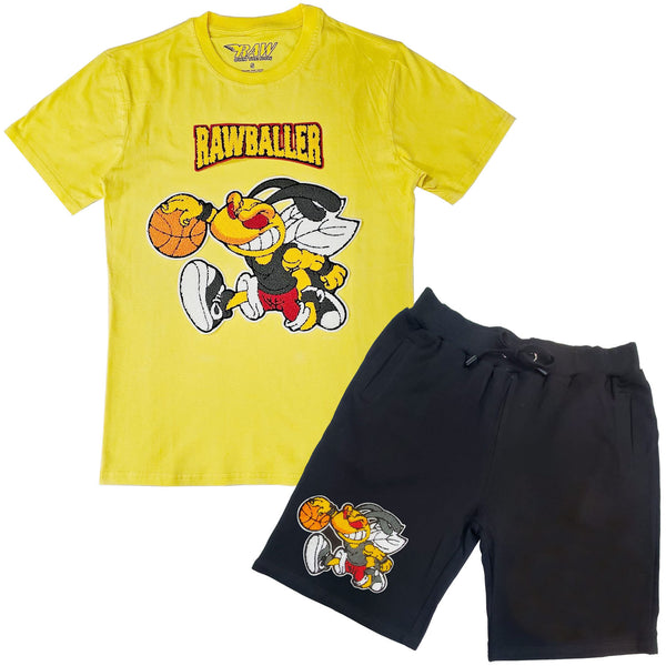 Men Rawballer Chenille Crew Neck T-Shirts and Cotton Shorts Set - Rawyalty Clothing