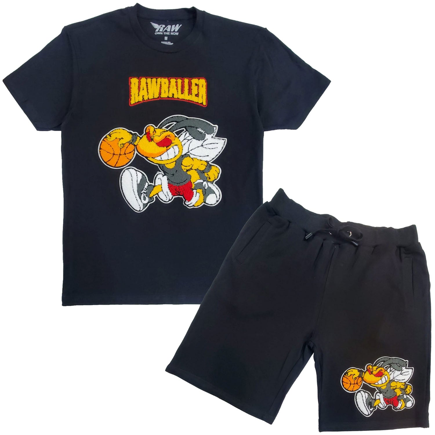 Men Rawballer Chenille Crew Neck T-Shirts and Cotton Shorts Set - Rawyalty Clothing