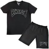 Men Rawyalty Black Chenille Crew Neck T-Shirts and Cotton Shorts Set - Rawyalty Clothing