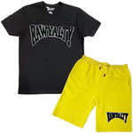 Men Rawyalty Black Chenille Crew Neck T-Shirts and Cotton Shorts Set - Rawyalty Clothing