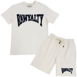 Men Rawyalty Black Chenille Crew Neck T-Shirts and Cotton Shorts Set - Rawyalty Clothing