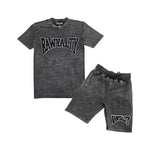 Men Rawyalty Black Chenille Crew Neck T-Shirts and Cotton Shorts Set - Rawyalty Clothing