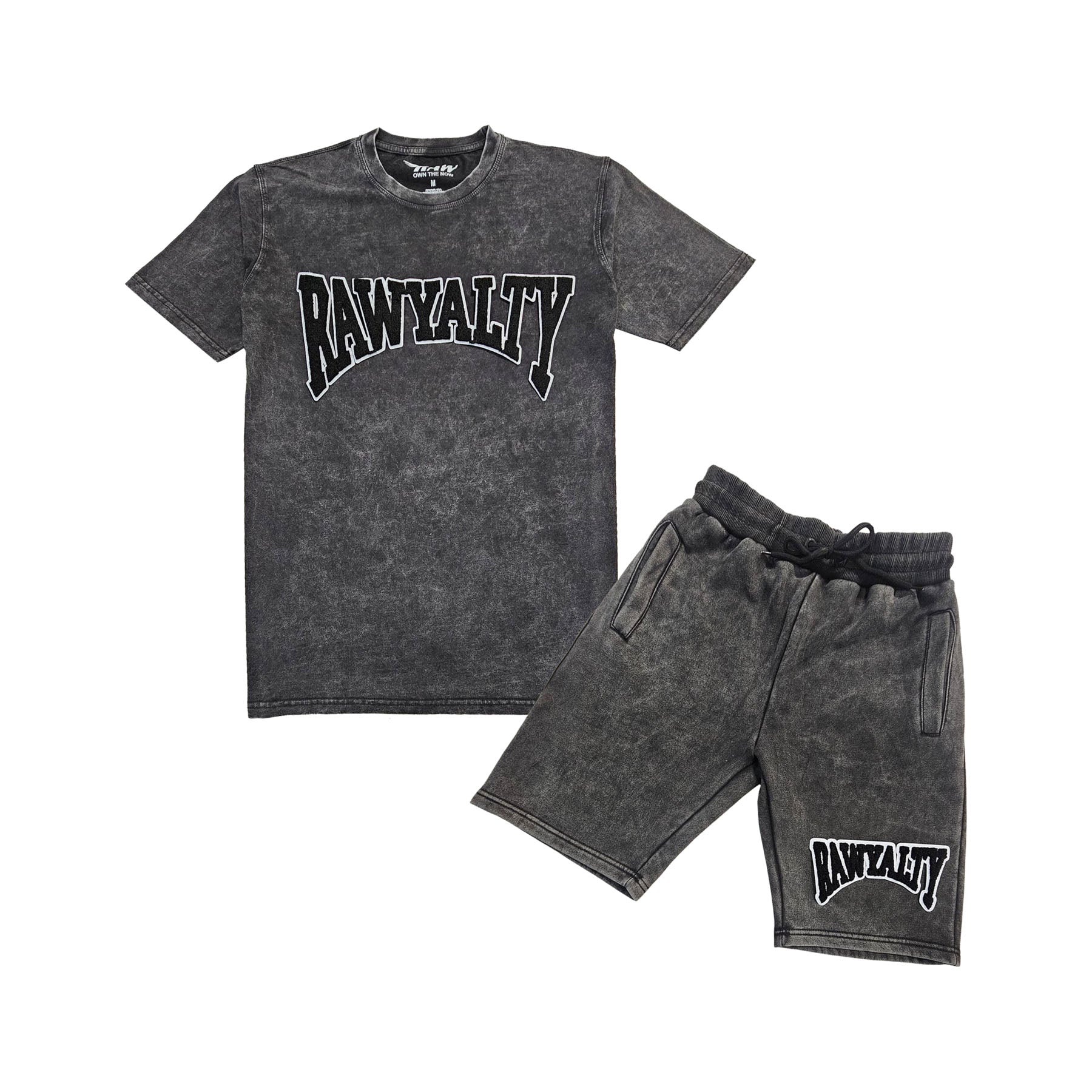 Men Rawyalty Black Chenille Crew Neck T-Shirts and Cotton Shorts Set - Rawyalty Clothing