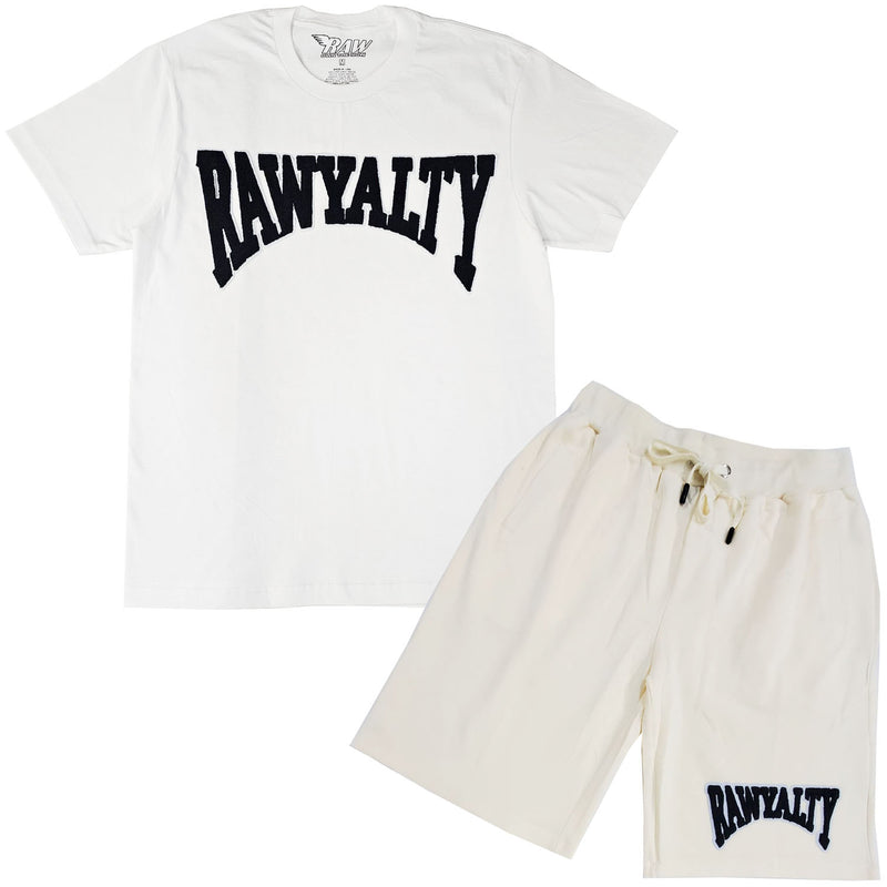 Men Rawyalty Black Chenille Crew Neck T-Shirts and Cotton Shorts Set - Rawyalty Clothing