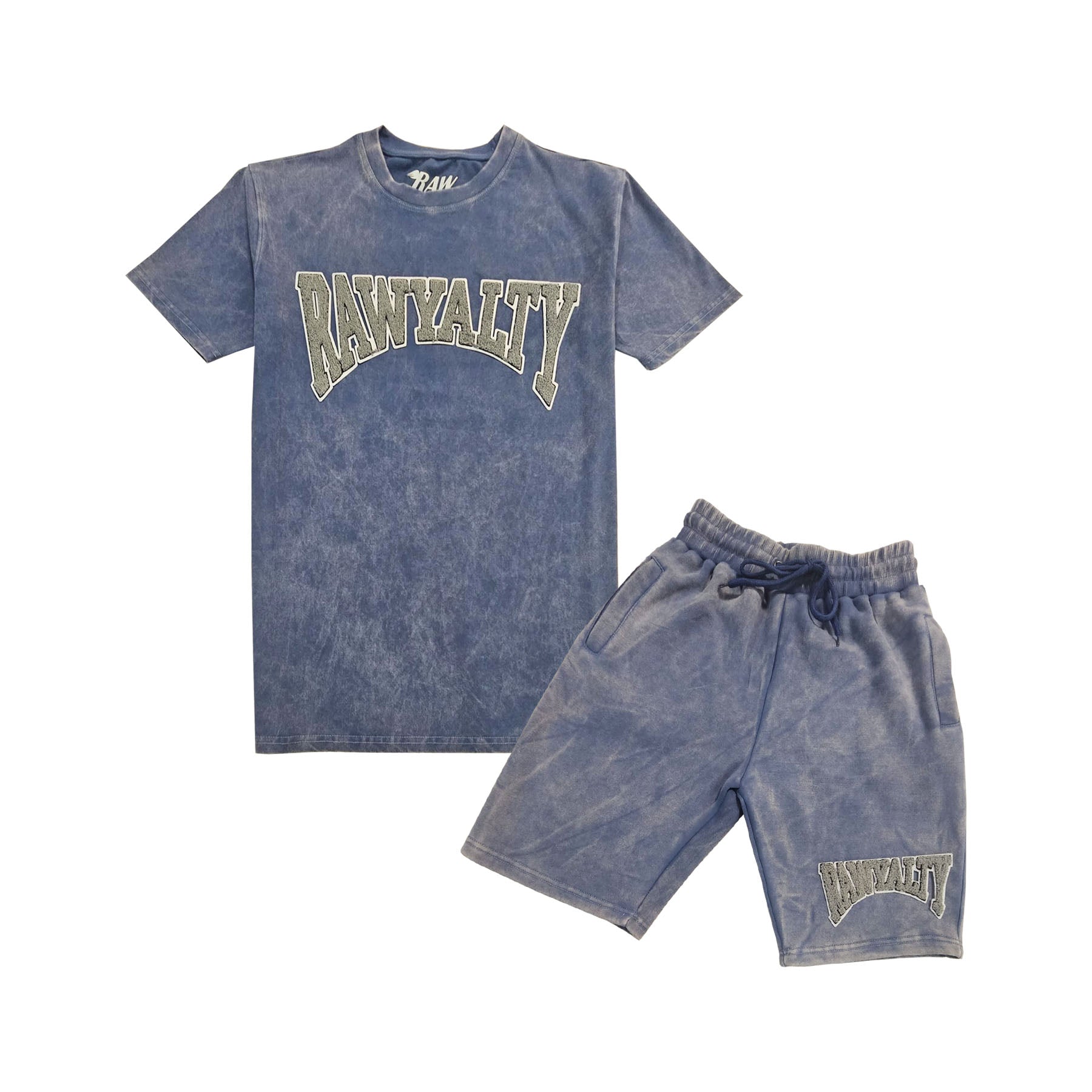 Men Rawyalty Grey Chenille Crew Neck T-Shirts and Cotton Shorts Set - Rawyalty Clothing