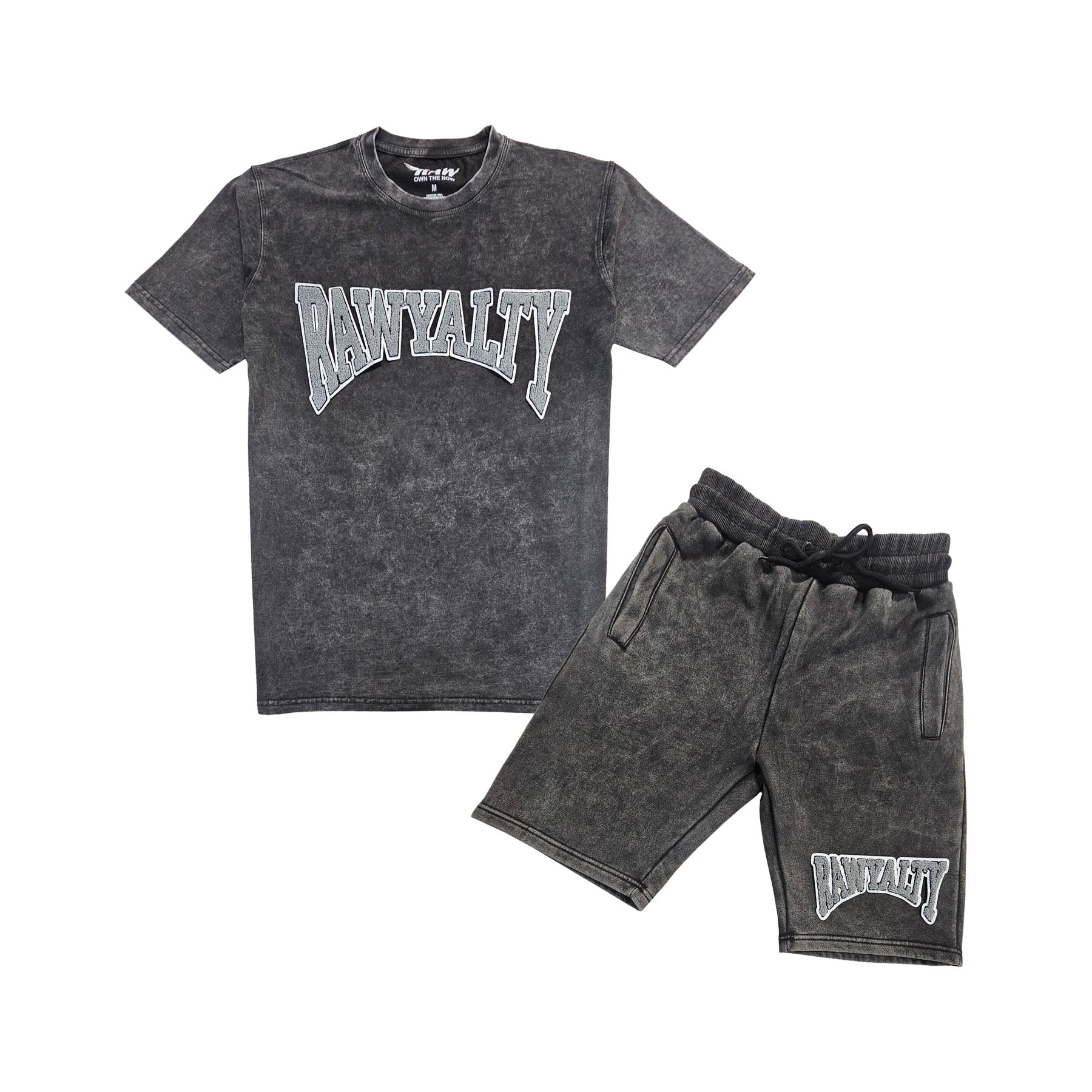 Men Rawyalty Grey Chenille Crew Neck T-Shirts and Cotton Shorts Set - Rawyalty Clothing