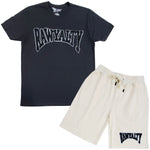 Men Rawyalty Black Chenille Crew Neck T-Shirts and Cotton Shorts Set - Rawyalty Clothing