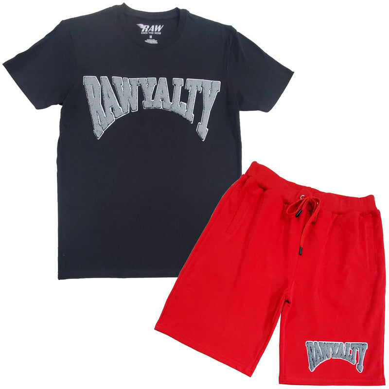 Men Rawyalty Grey Chenille Crew Neck T-Shirts and Cotton Shorts Set - Rawyalty Clothing