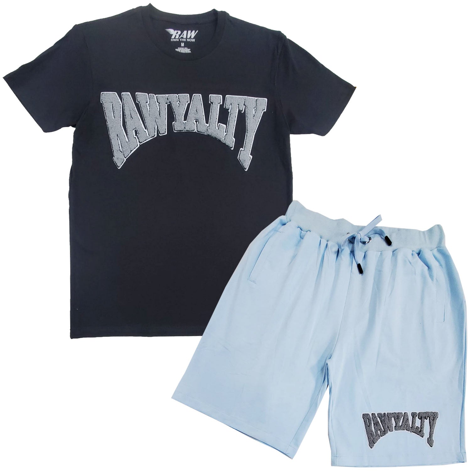 Men Rawyalty Grey Chenille Crew Neck T-Shirts and Cotton Shorts Set - Rawyalty Clothing