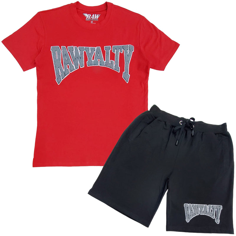Men Rawyalty Grey Chenille Crew Neck T-Shirts and Cotton Shorts Set - Rawyalty Clothing