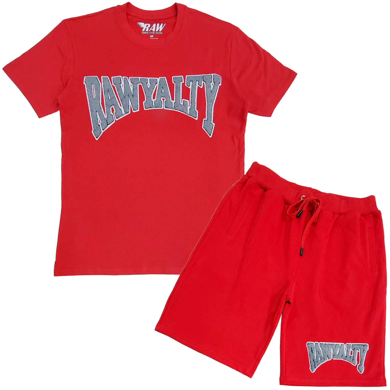 Men Rawyalty Grey Chenille Crew Neck T-Shirts and Cotton Shorts Set - Rawyalty Clothing