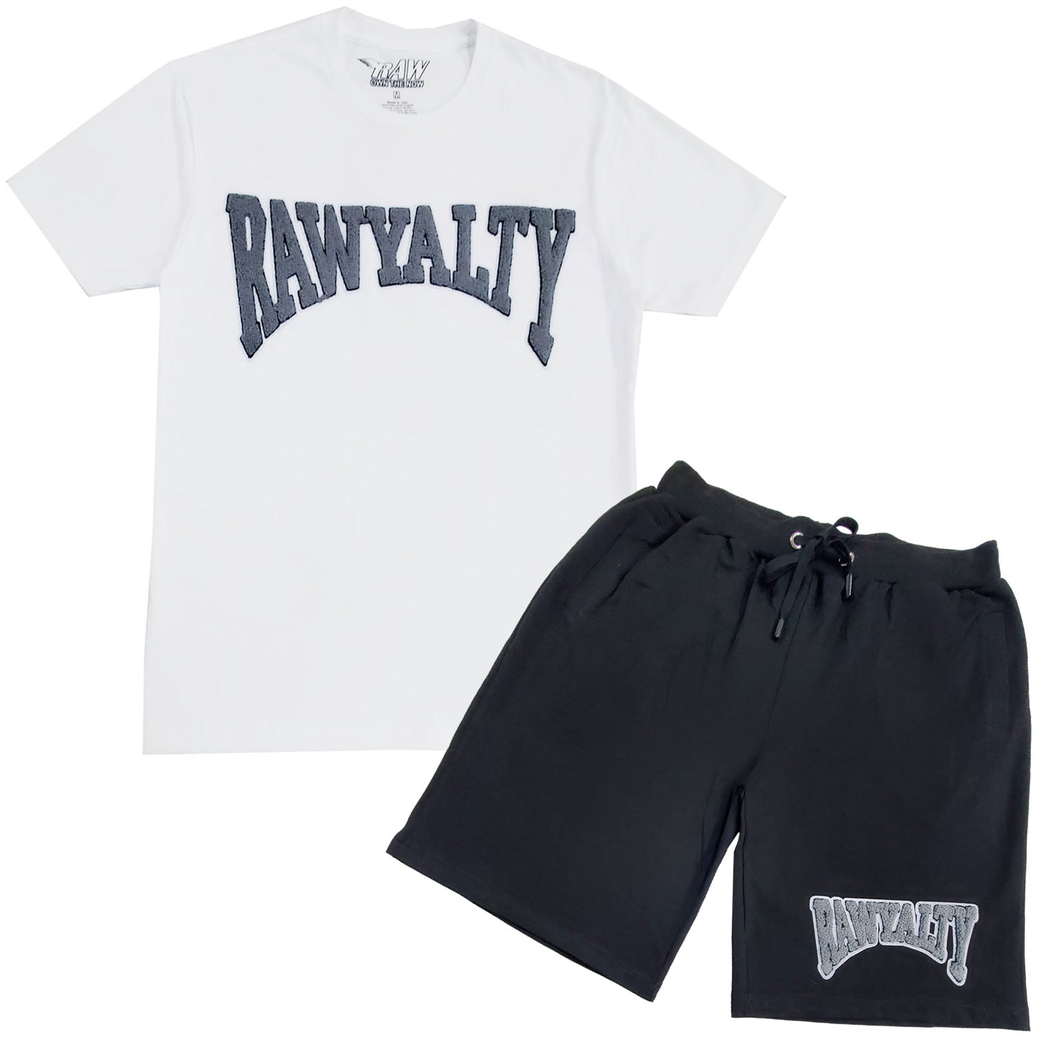 Men Rawyalty Grey Chenille Crew Neck T-Shirts and Cotton Shorts Set - Rawyalty Clothing