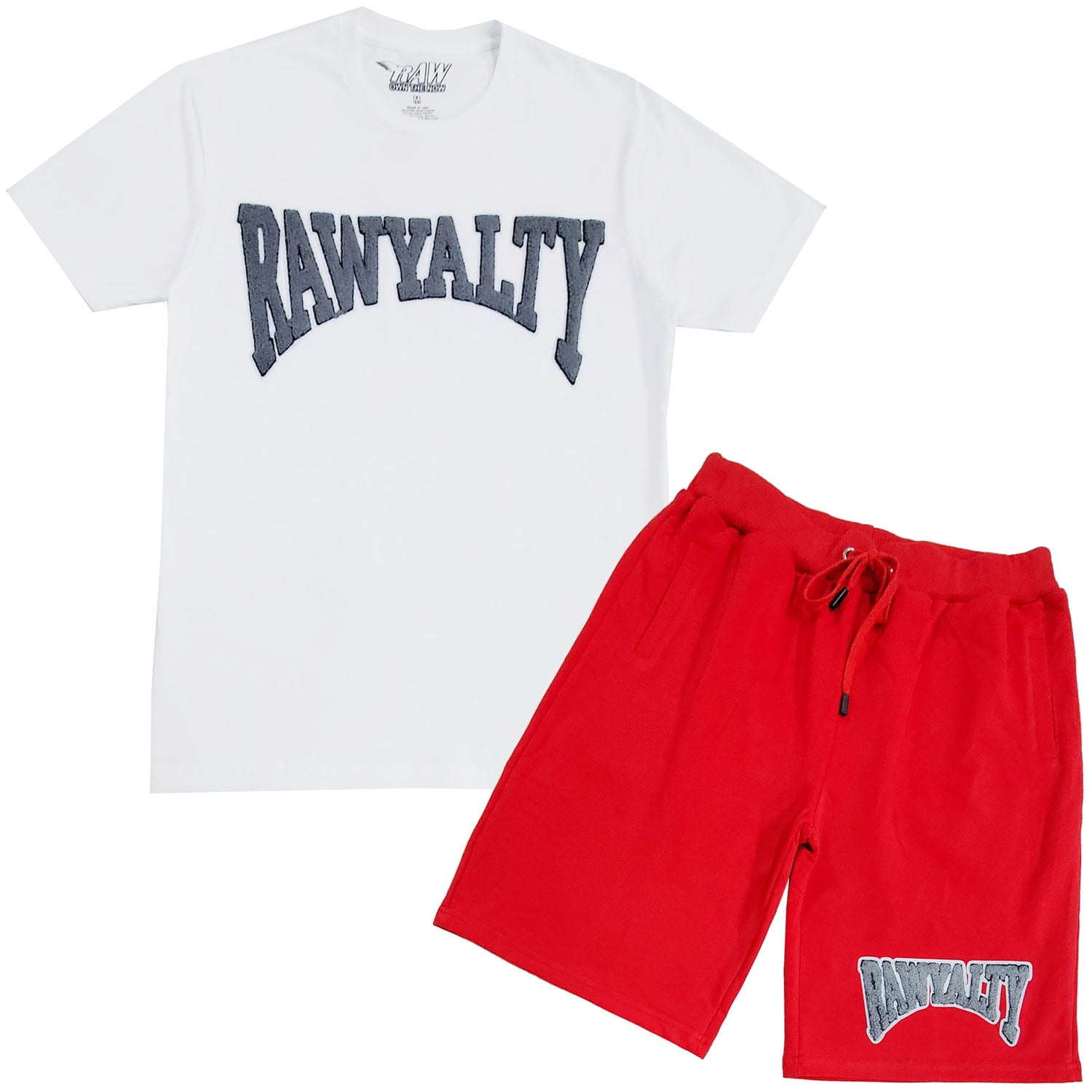 Men Rawyalty Grey Chenille Crew Neck T-Shirts and Cotton Shorts Set - Rawyalty Clothing