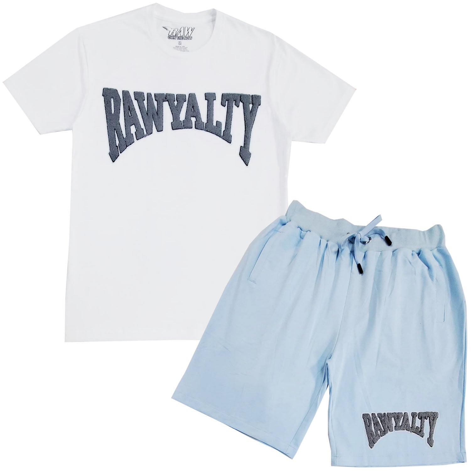 Men Rawyalty Grey Chenille Crew Neck T-Shirts and Cotton Shorts Set - Rawyalty Clothing