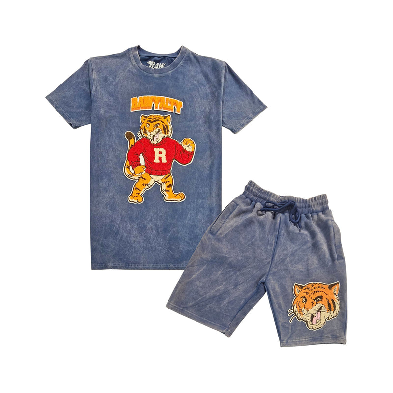 Men Rawyalty Tiger Chenille Crew Neck T-Shirts and Cotton Shorts Set - Rawyalty Clothing