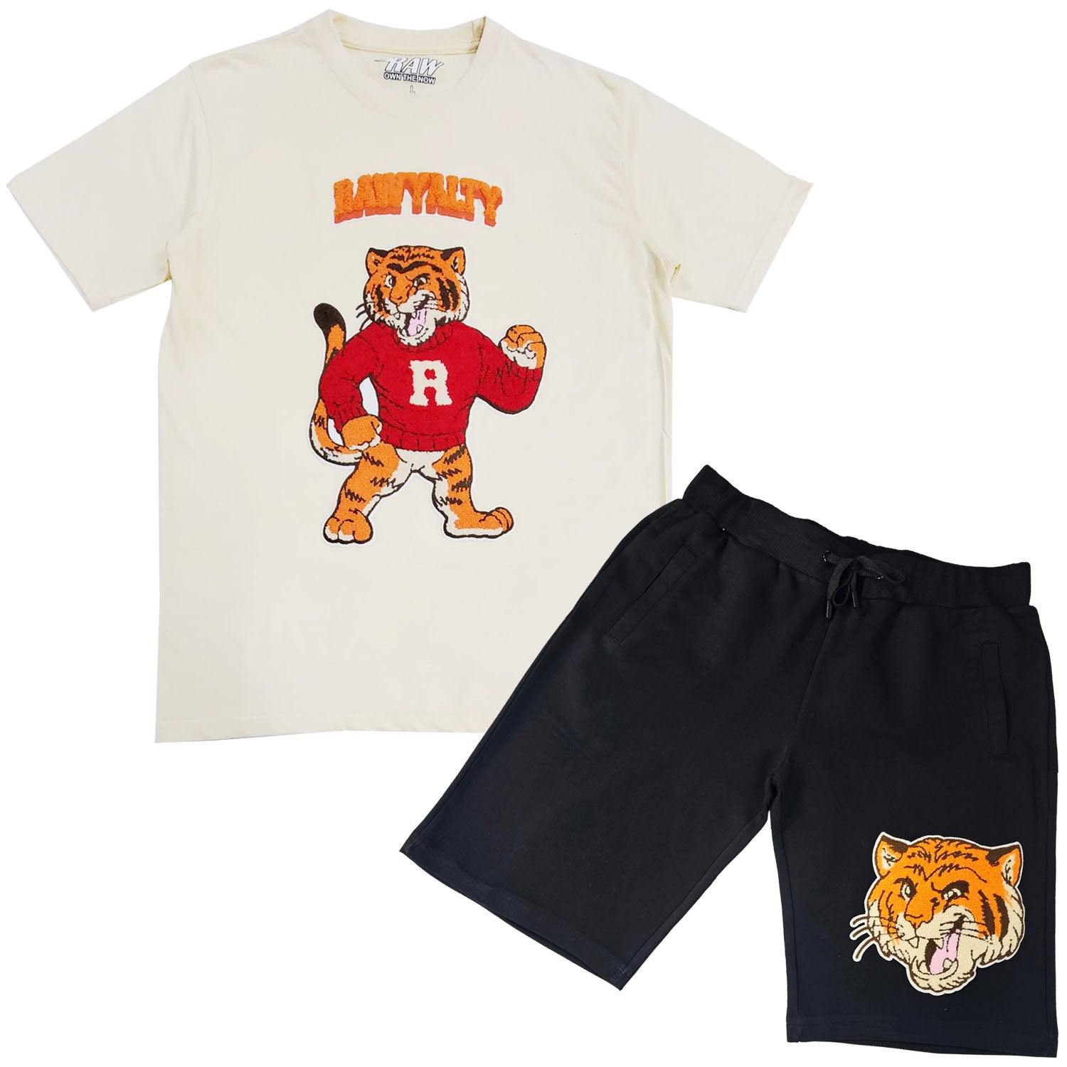 Men Rawyalty Tiger Chenille Crew Neck T-Shirts and Cotton Shorts Set - Rawyalty Clothing