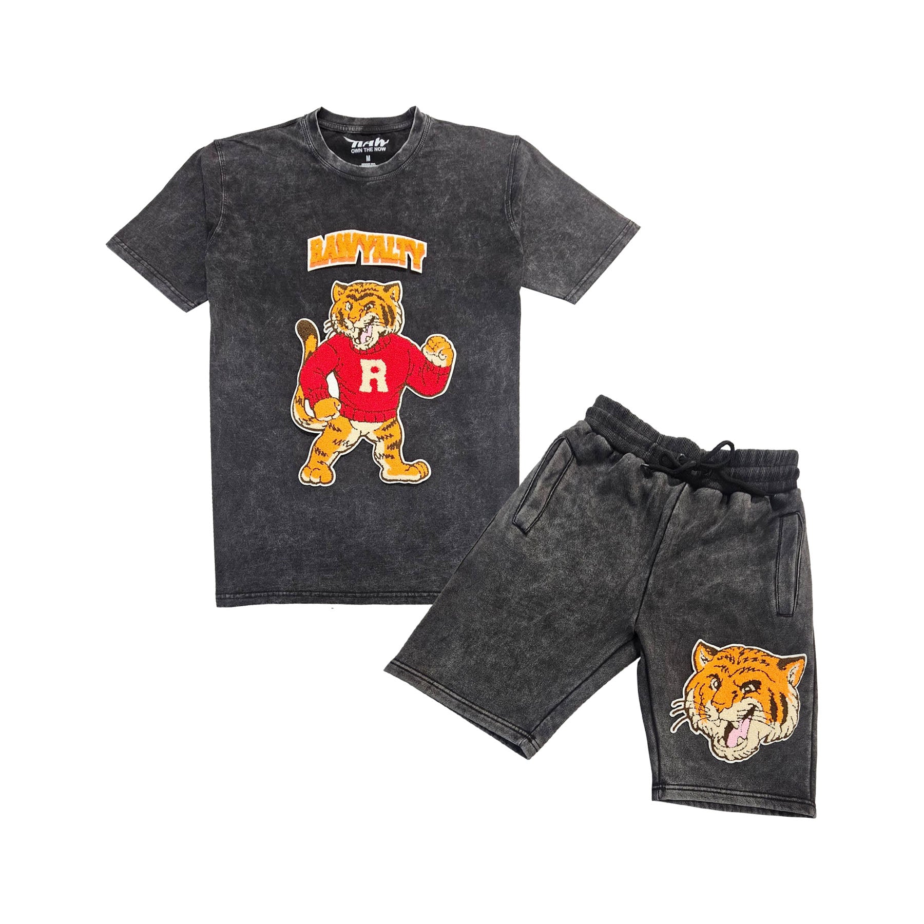 Men Rawyalty Tiger Chenille Crew Neck T-Shirts and Cotton Shorts Set - Rawyalty Clothing