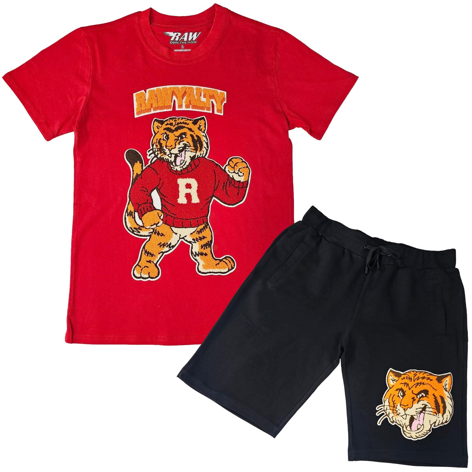 Men Rawyalty Tiger Chenille Crew Neck T-Shirts and Cotton Shorts Set - Rawyalty Clothing