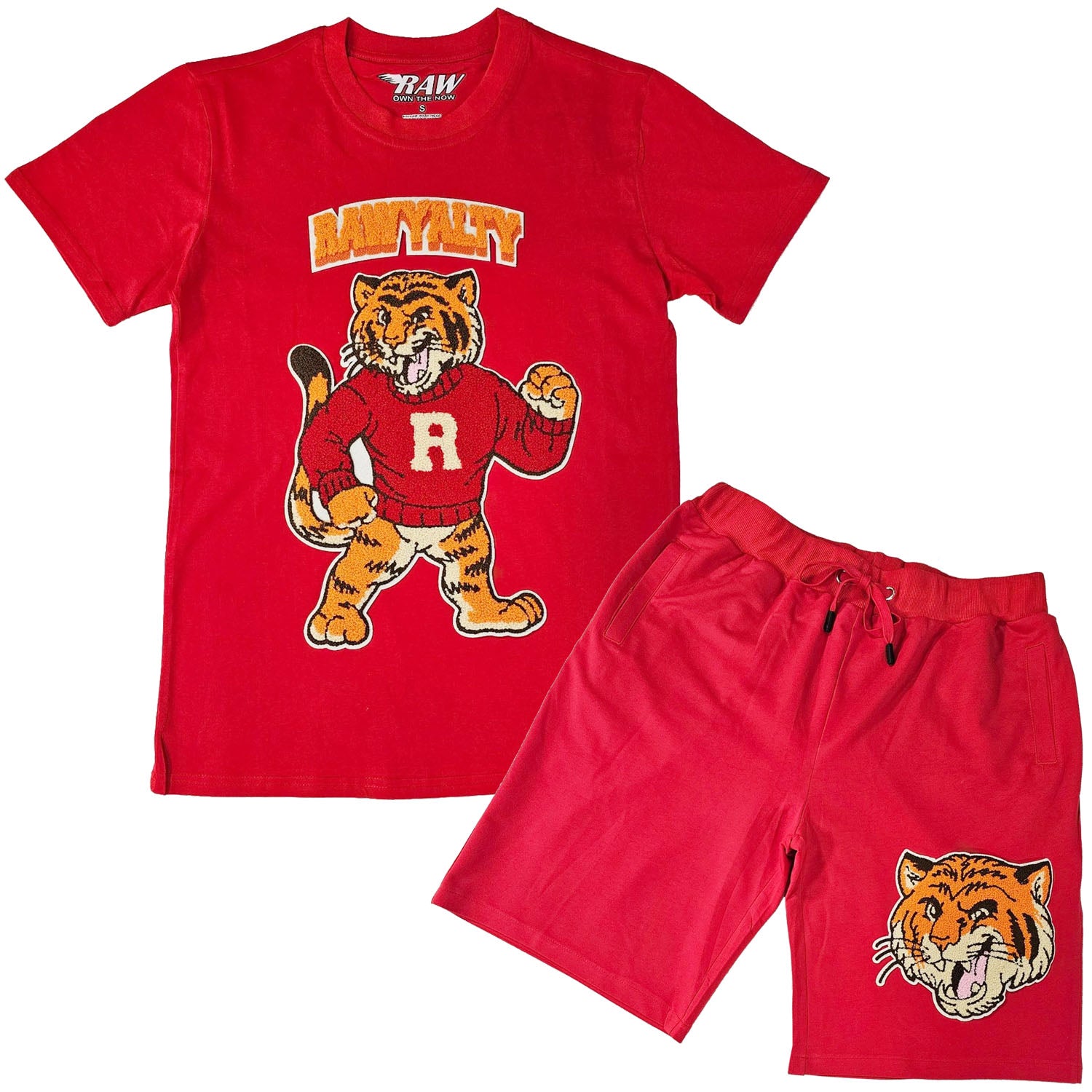 Men Rawyalty Tiger Chenille Crew Neck T-Shirts and Cotton Shorts Set - Rawyalty Clothing