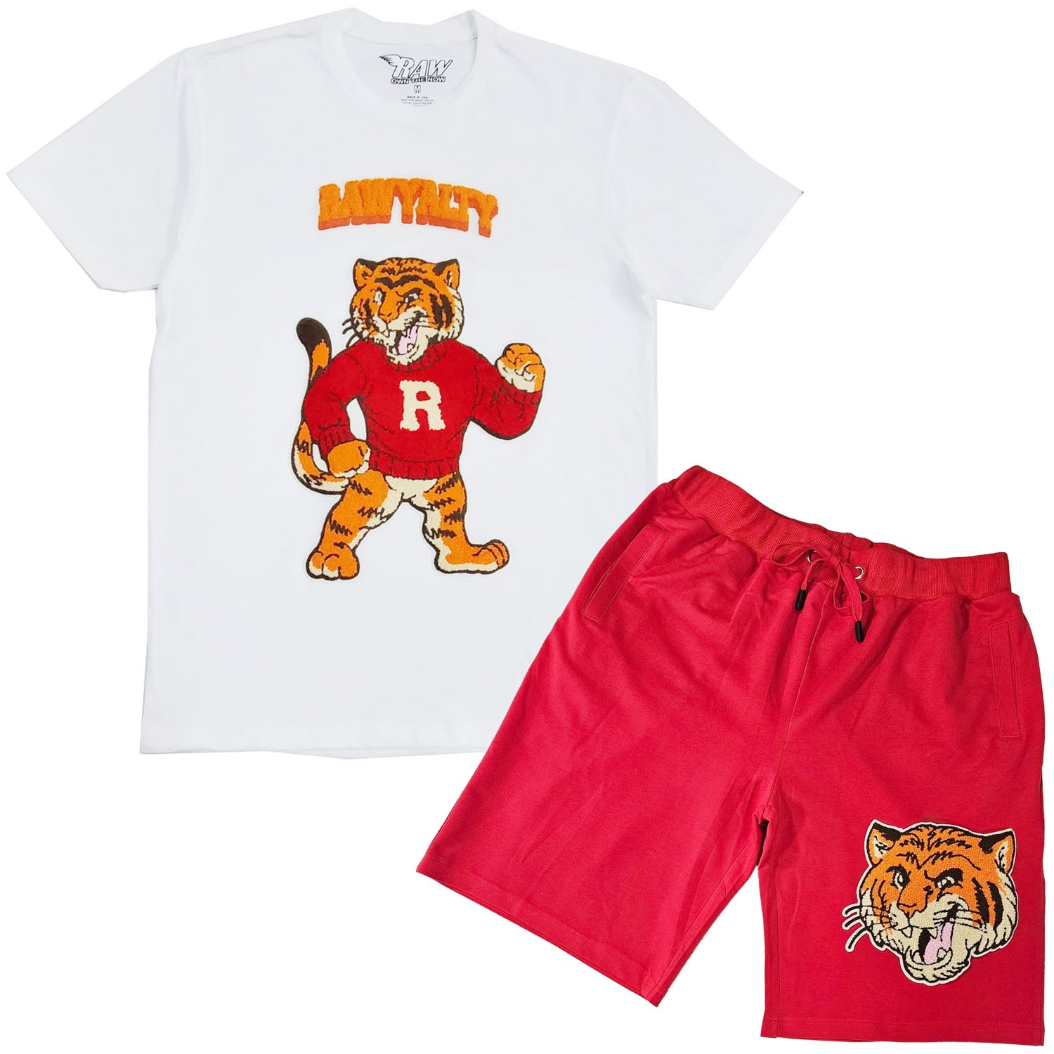 Men Rawyalty Tiger Chenille Crew Neck T-Shirts and Cotton Shorts Set - Rawyalty Clothing