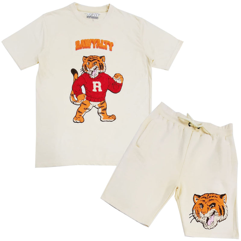 Men Rawyalty Tiger Chenille Crew Neck T-Shirts and Cotton Shorts Set - Rawyalty Clothing