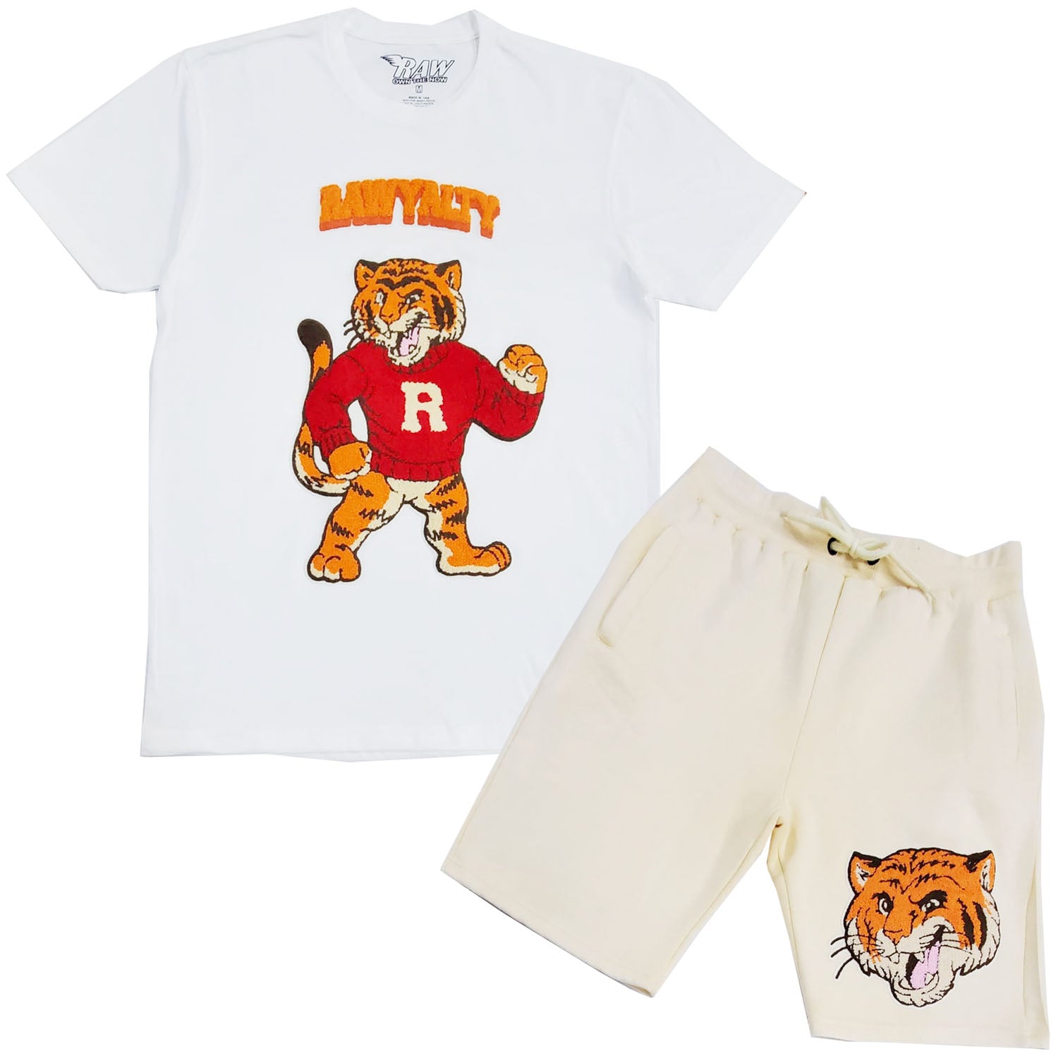 Men Rawyalty Tiger Chenille Crew Neck T-Shirts and Cotton Shorts Set - Rawyalty Clothing