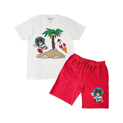 Men Space Teddy Chenille Crew Neck T-Shirt and Cotton Shorts Set - Rawyalty Clothing