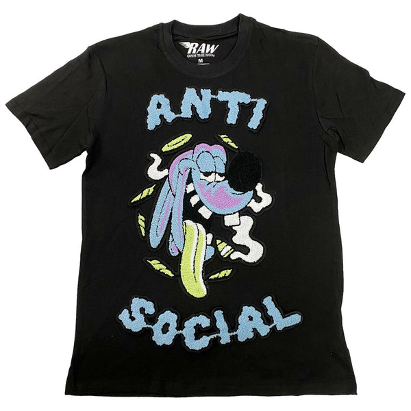 Men Anti Social Sky Chenille Crew Neck T-Shirts - Rawyalty Clothing