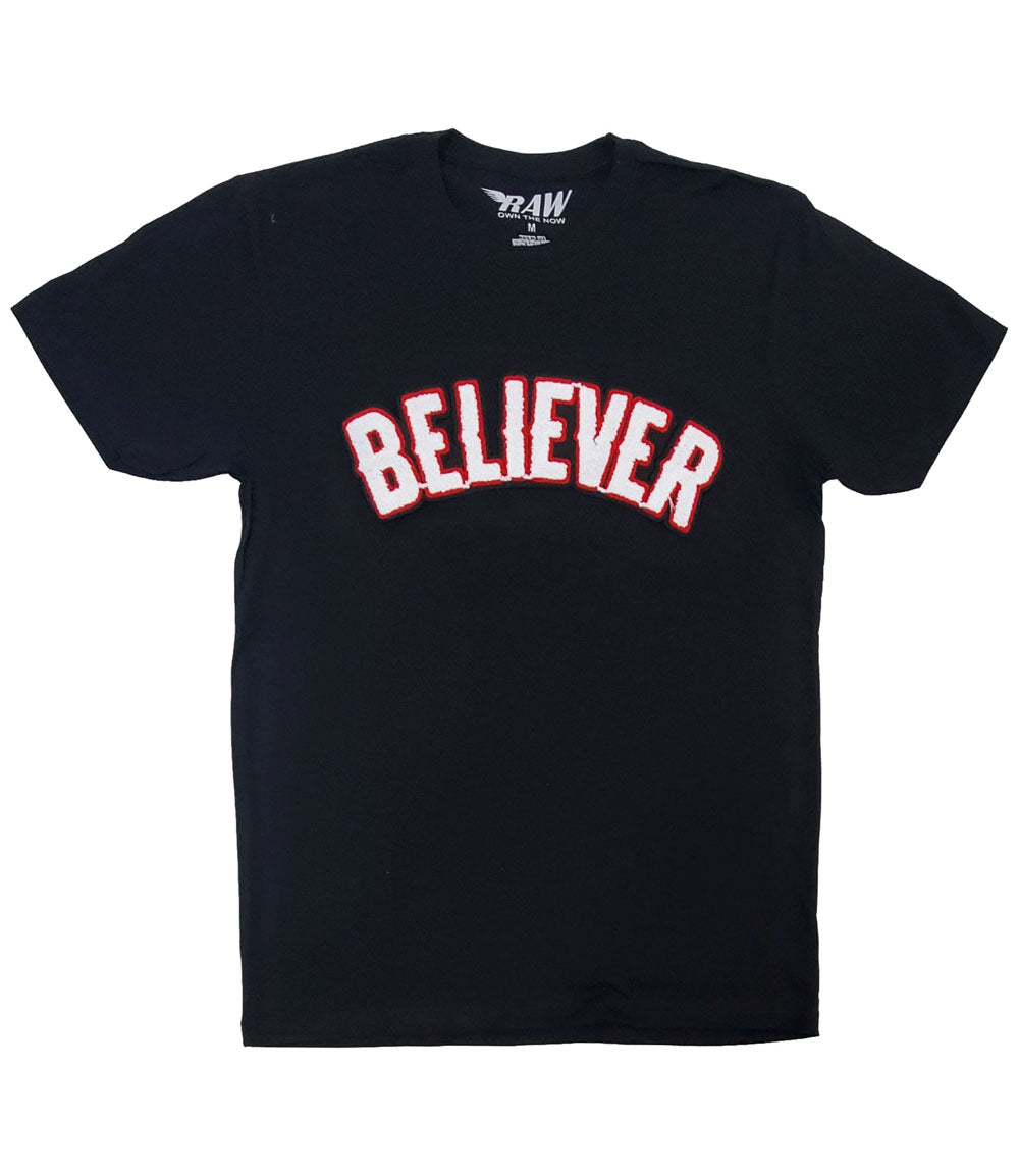 Men BELIEVER Chenille Crew Neck - Black - Rawyalty Clothing