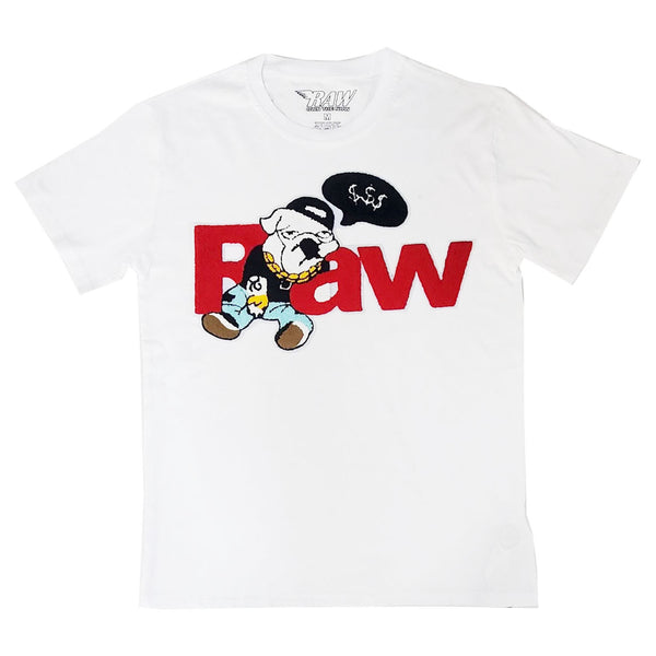 Men RAW Bulldog Chenille Crew Neck T-Shirts - Rawyalty Clothing