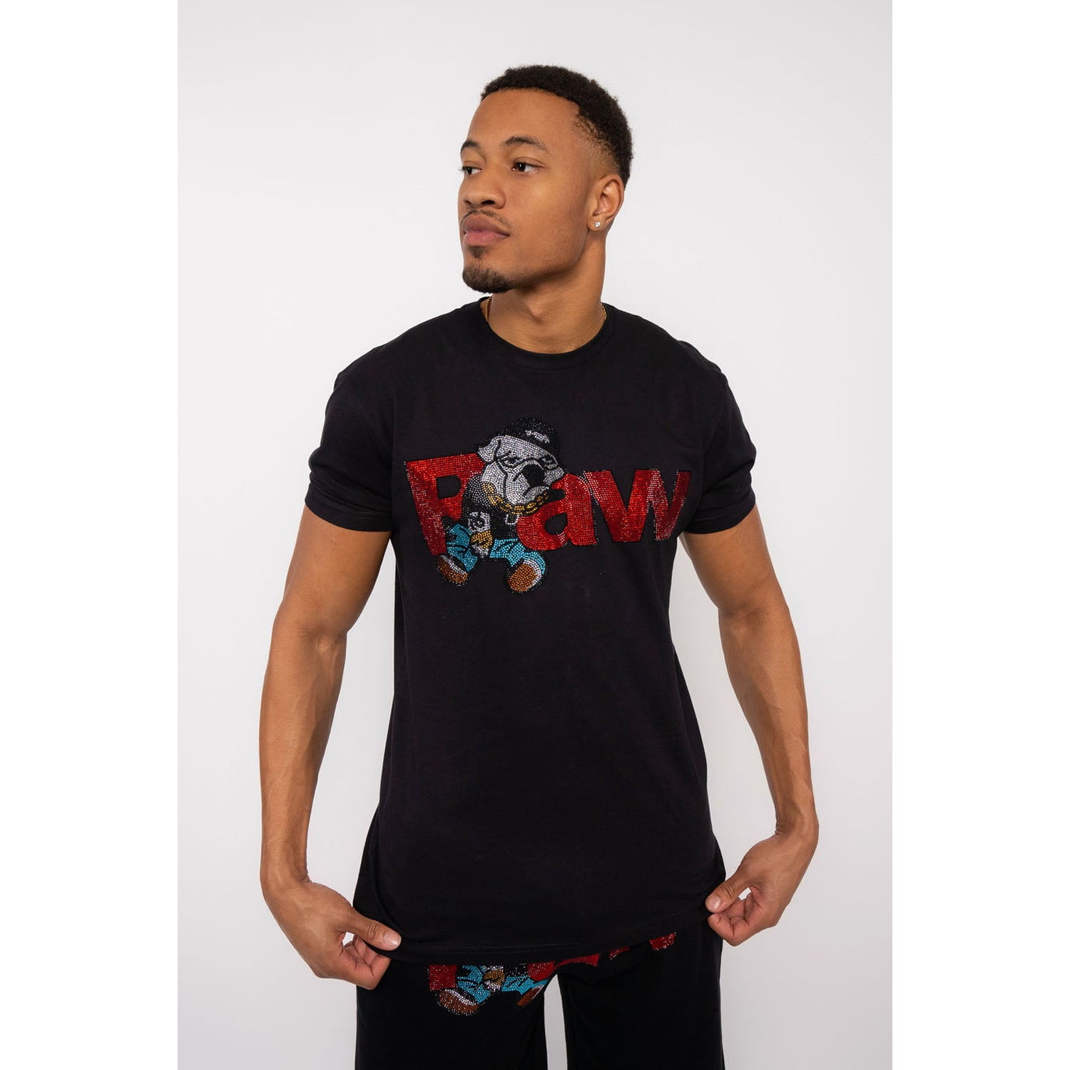 Men RAW Bulldog Bling Crew Neck T-Shirts - Rawyalty Clothing