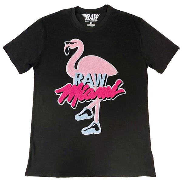 Men Flamingo Chenille Crew Neck T-Shirts - Rawyalty Clothing