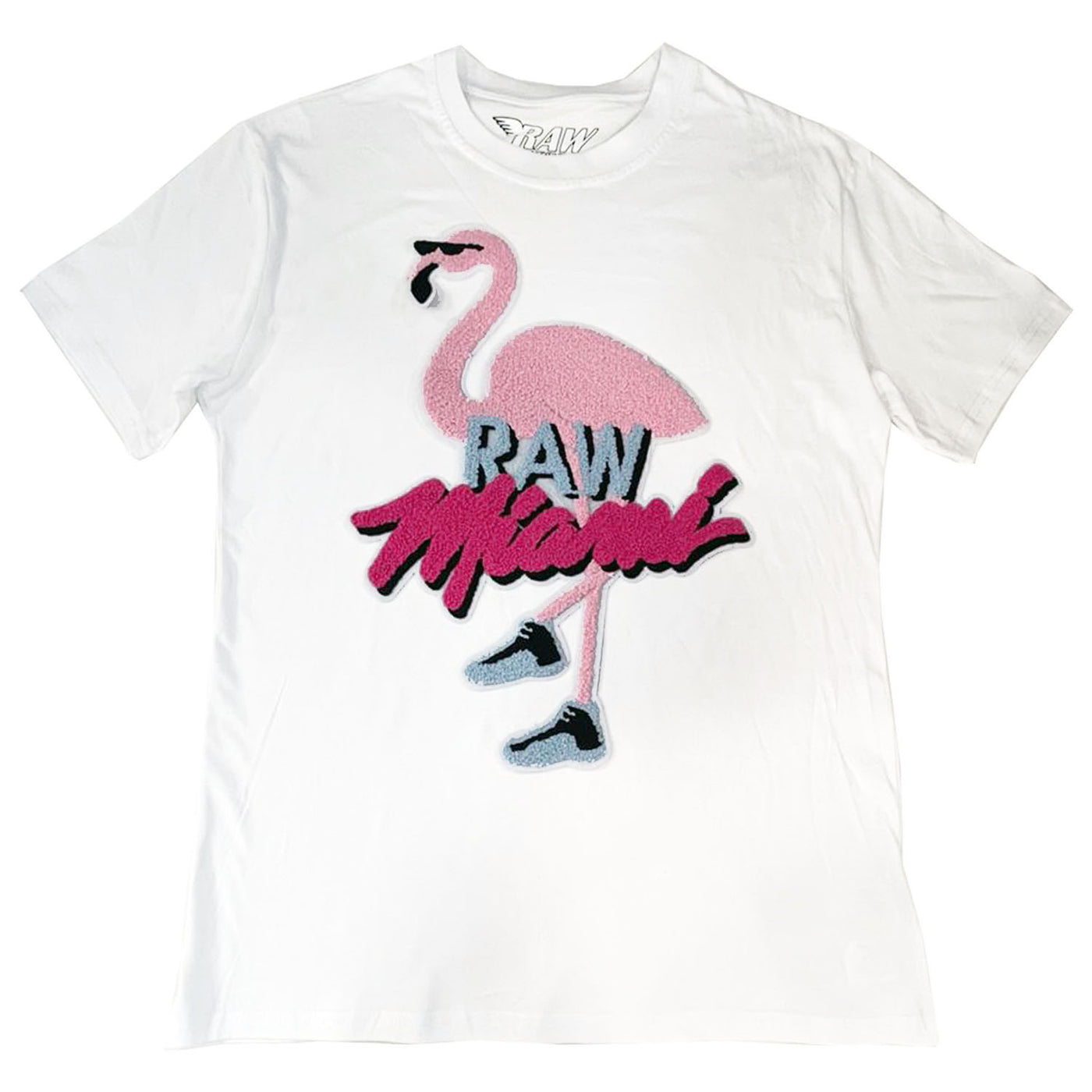 Men Flamingo Chenille Crew Neck T-Shirts - Rawyalty Clothing