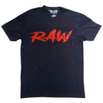 Men Cursive RAW Red Bling Foil Wash Crew Neck - Black - Rawyalty Clothing