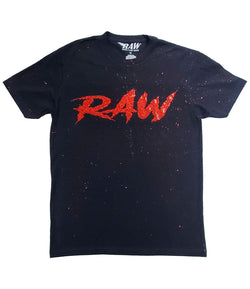 Men Cursive RAW Red Bling Foil Wash Crew Neck - Black - Rawyalty Clothing