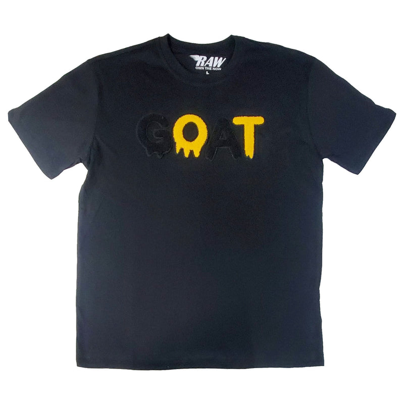 Men GOAT Black/Yellow Chenille Crew Neck T-Shirts - Rawyalty Clothing