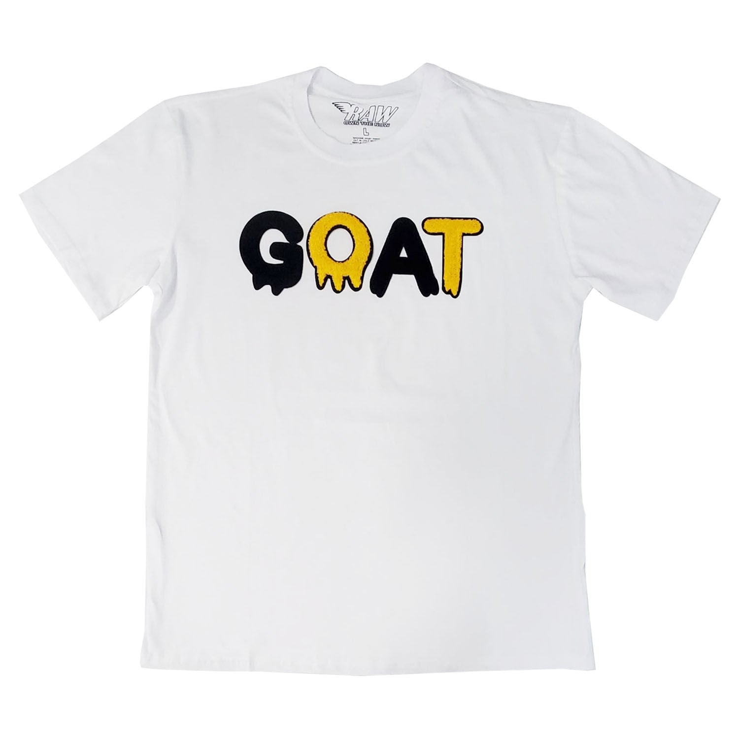 Men GOAT Black/Yellow Chenille Crew Neck T-Shirts - Rawyalty Clothing