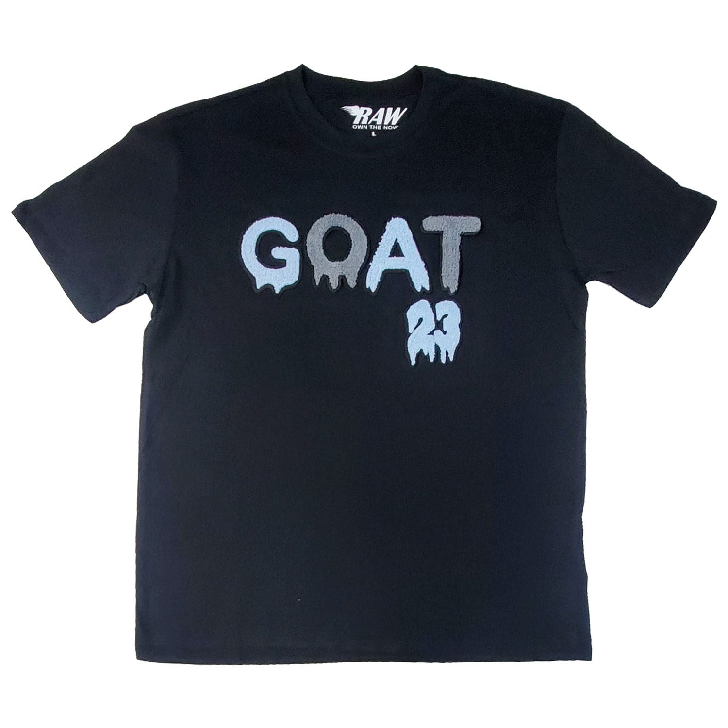 Men GOAT Baby Blue/Grey Chenille Crew Neck T-Shirts - Rawyalty Clothing