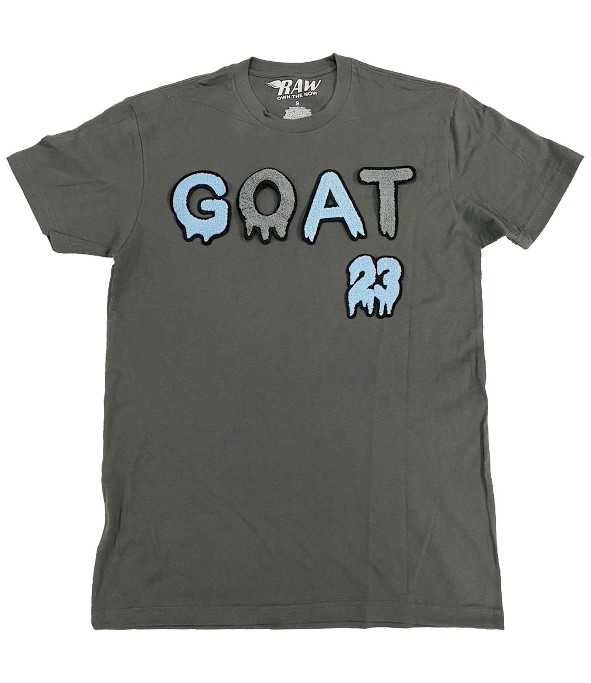 Men GOAT Baby Blue/Grey Chenille Crew Neck T-Shirts - Rawyalty Clothing