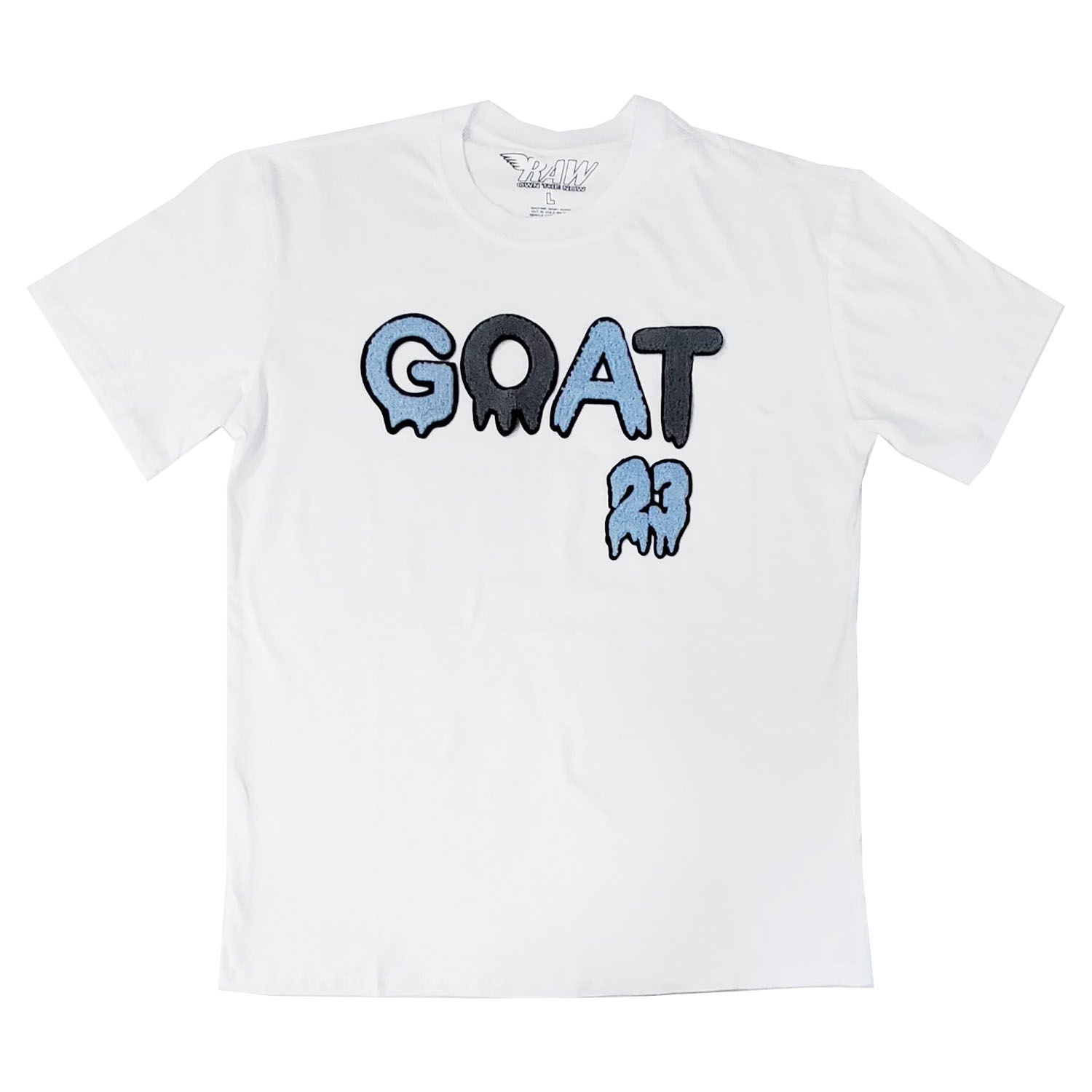 Men GOAT Baby Blue/Grey Chenille Crew Neck T-Shirts - Rawyalty Clothing