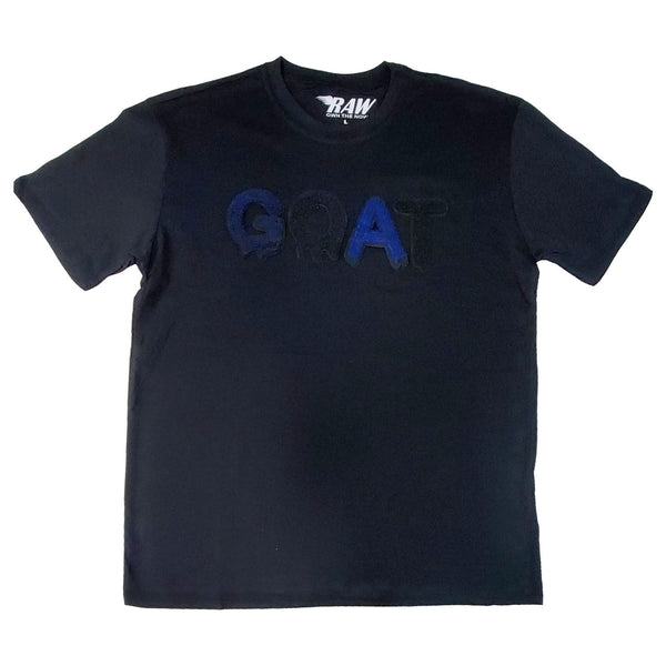 Men GOAT Navy/Black Chenille Crew Neck T-Shirts - Rawyalty Clothing