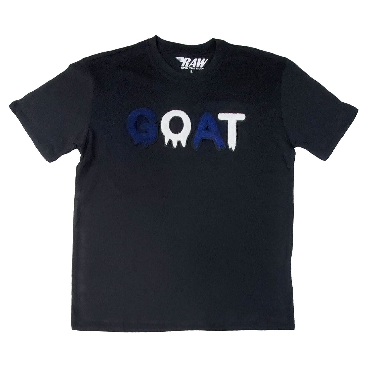 Men GOAT Navy/White Chenille Crew Neck T-Shirts - Rawyalty Clothing